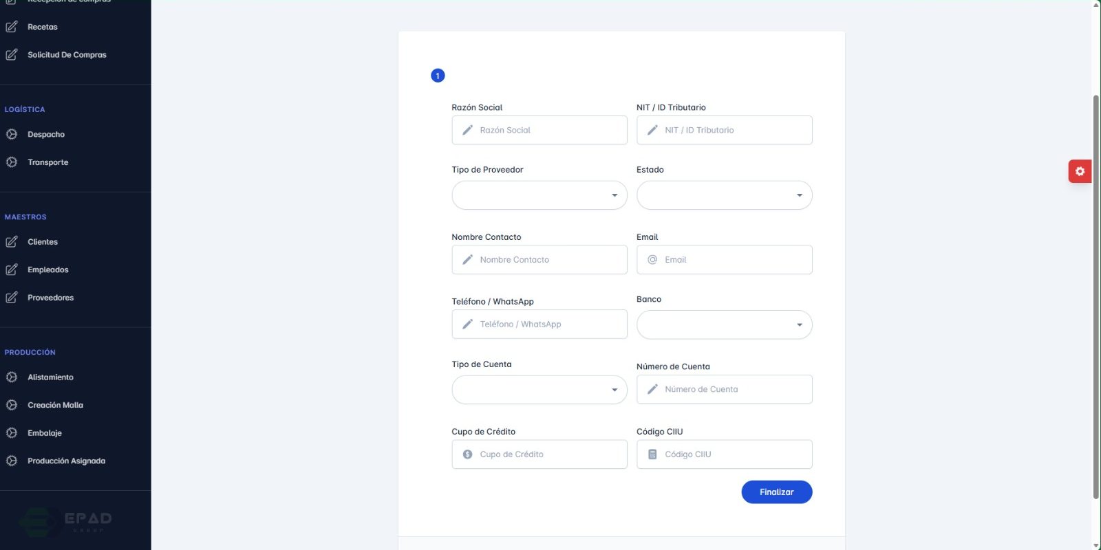 Formulario Proveedor