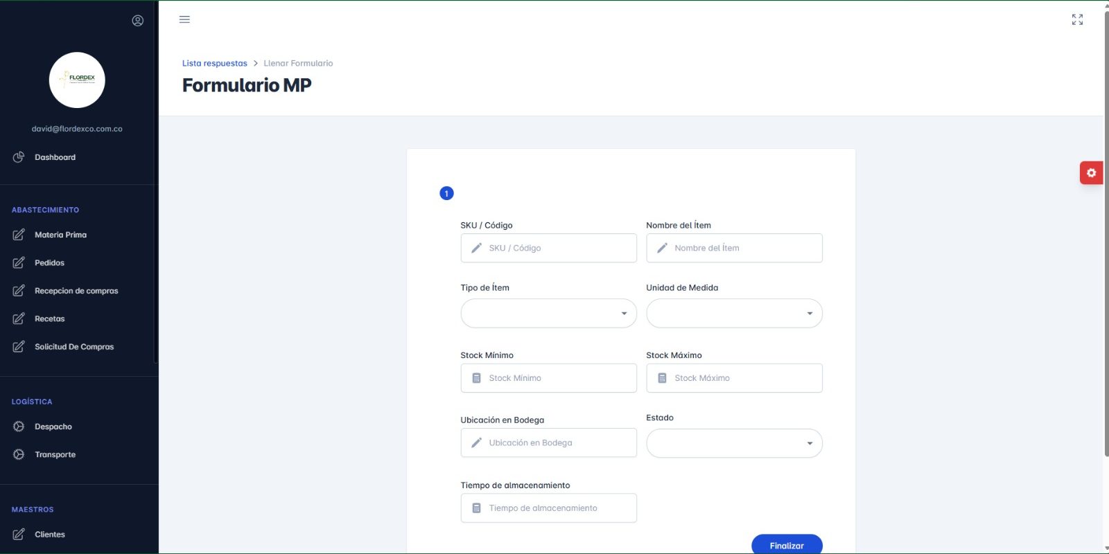 Creación de materia prima