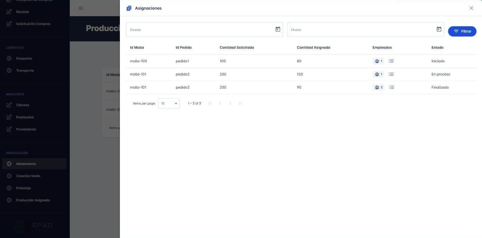 Despacho y transporte